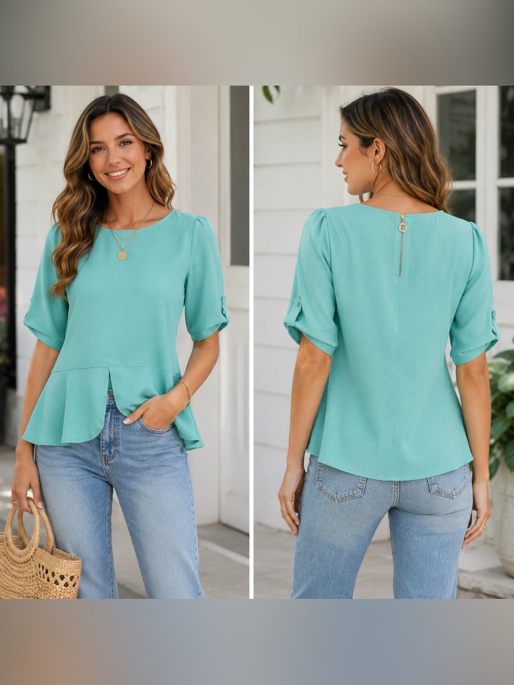 Bebe mint green short sleeve blouse size medium